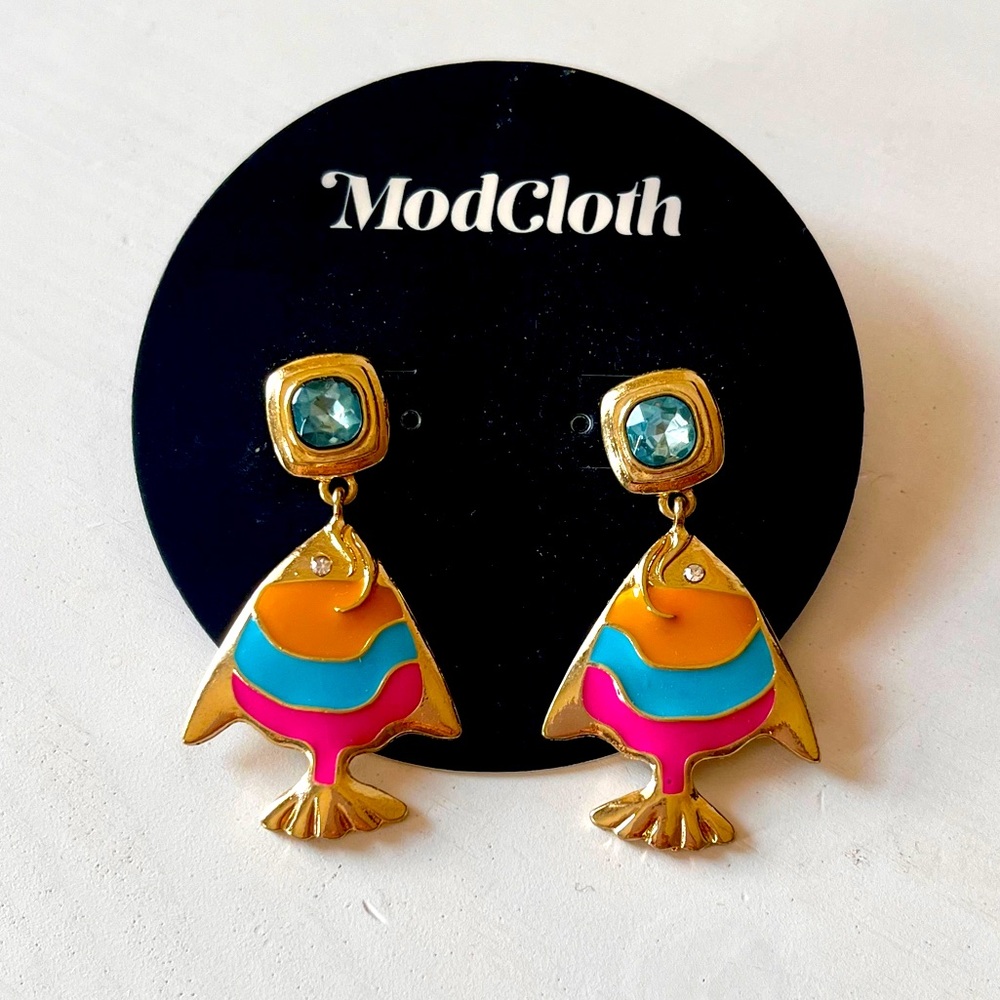 ModCloth Retro Rainbow Fish earrings